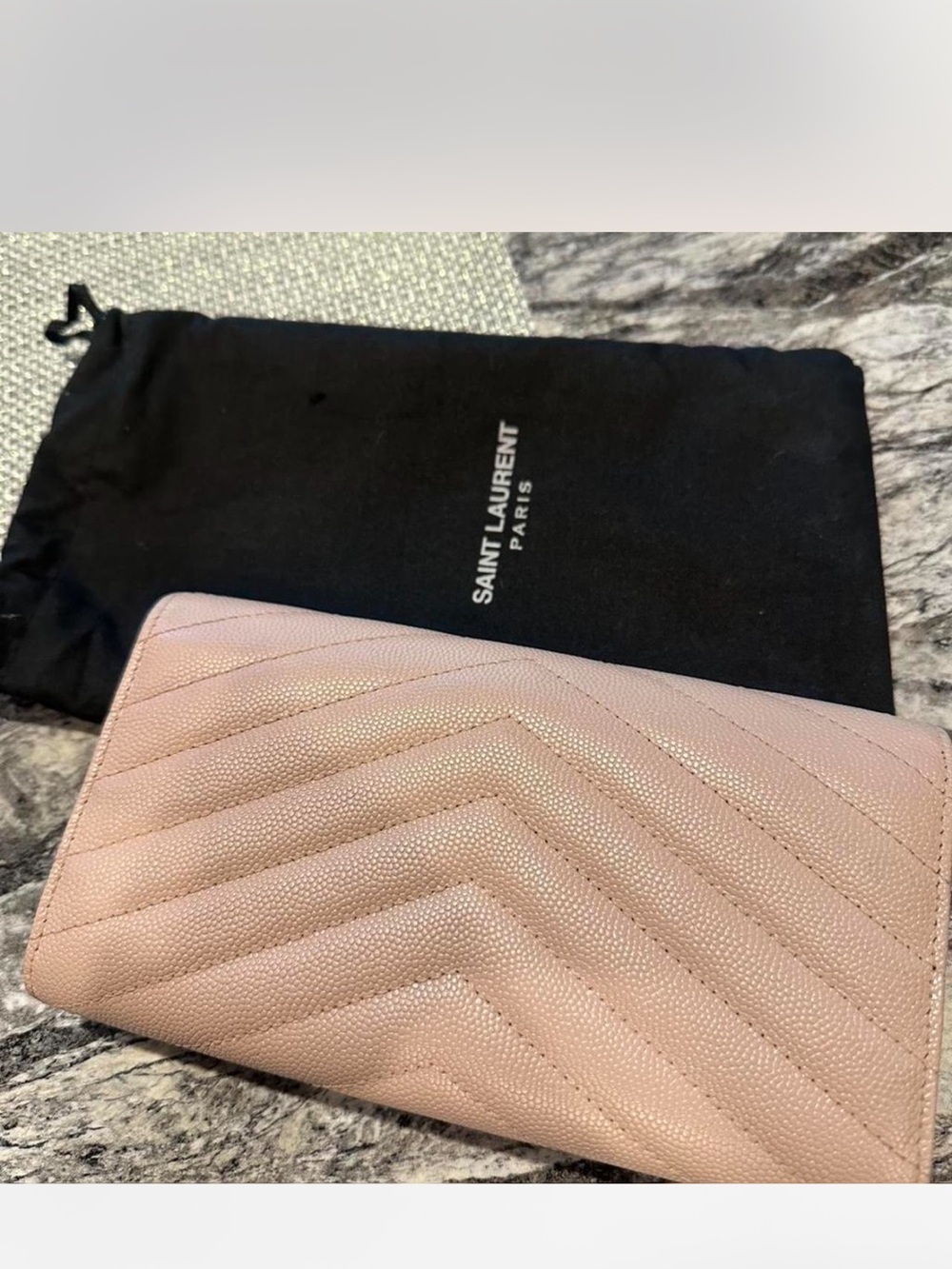 Saint Laurent Blush Pink Chevron Quilted Gilded Monogram Wallet - Picture 3 of 6